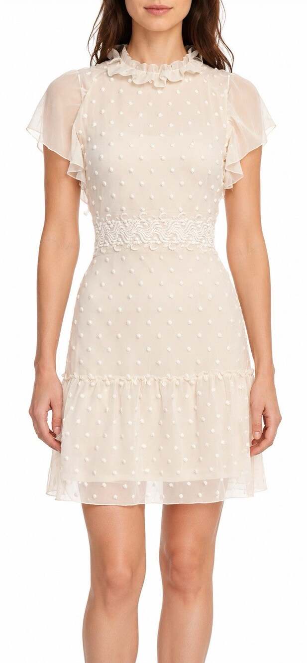Chloe Women’s Dress Size 34 Ivory Swiss Dot Chiffon Flutter Sleeve Mini